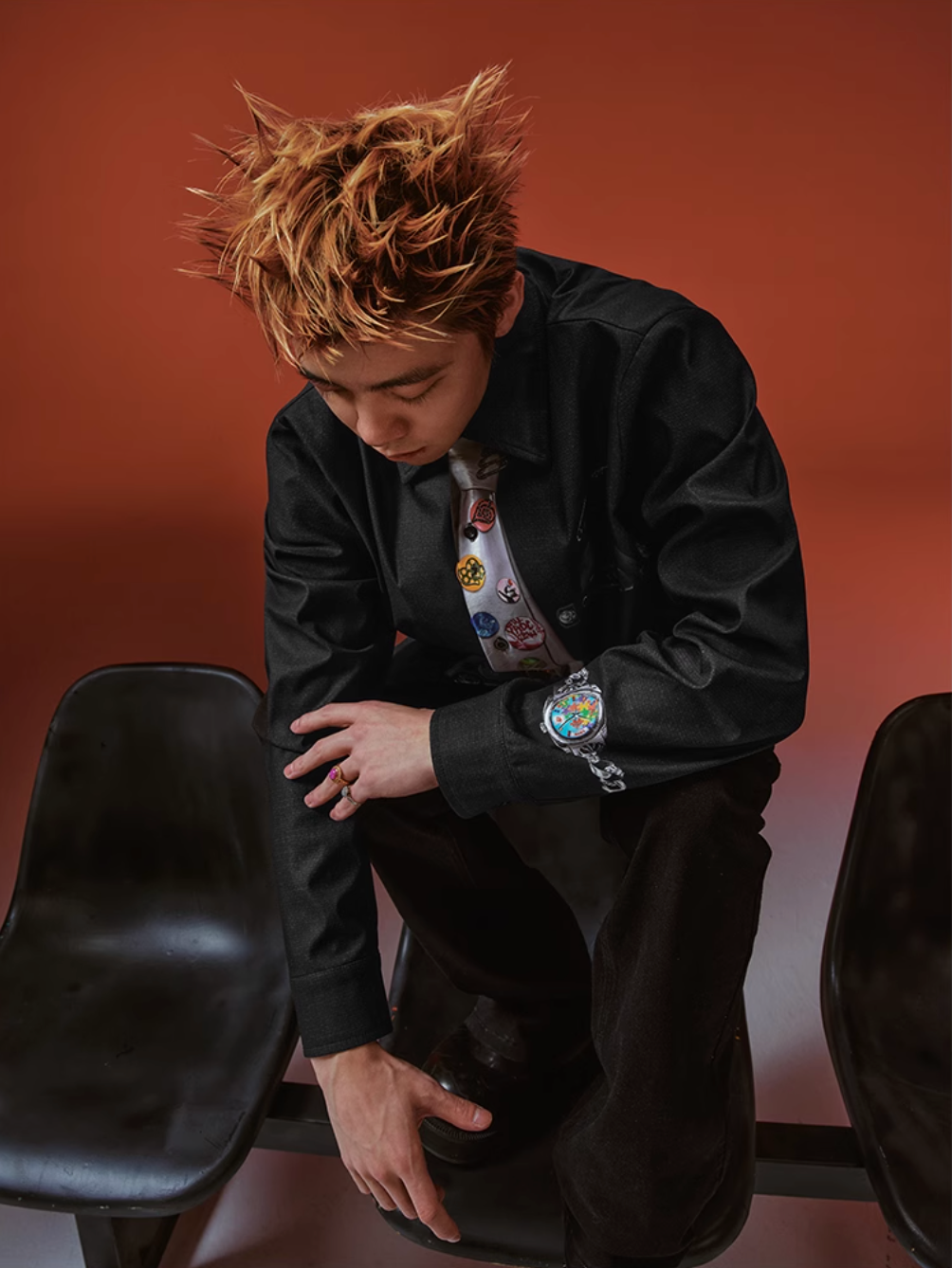 YADcrew 3D-Printed Tie & Badge Long-Sleeve Shirt
