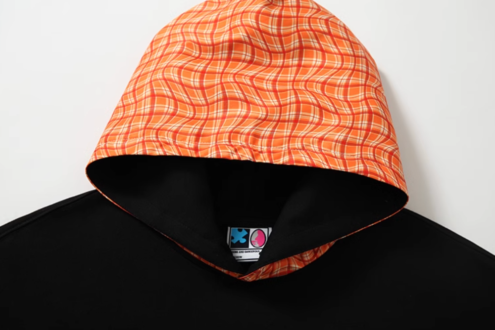 YADcrew Twisted Plaid Hood Pearl Leather Logo Hoodie