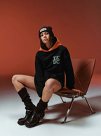 YADcrew Twisted Plaid Hood Pearl Leather Logo Hoodie