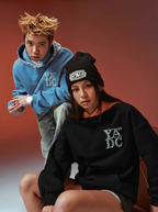 YADcrew Twisted Plaid Hood Pearl Leather Logo Hoodie