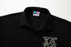 YADcrew Diamond-Studded Leather Logo Polo Sweatshirt
