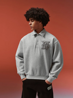 YADcrew Diamond-Studded Leather Logo Polo Sweatshirt
