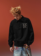 YADcrew Diamond-Studded Leather Logo Polo Sweatshirt