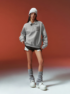 YADcrew Diamond-Studded Leather Logo Polo Sweatshirt