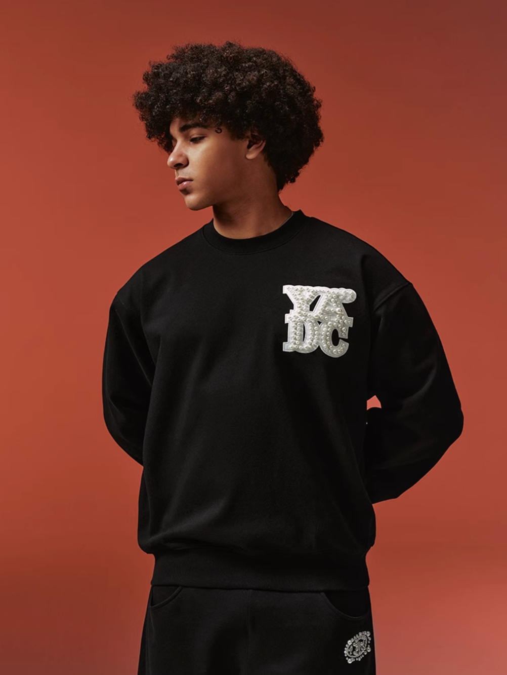 YADcrew Pearl Leather Logo Sweatshirt