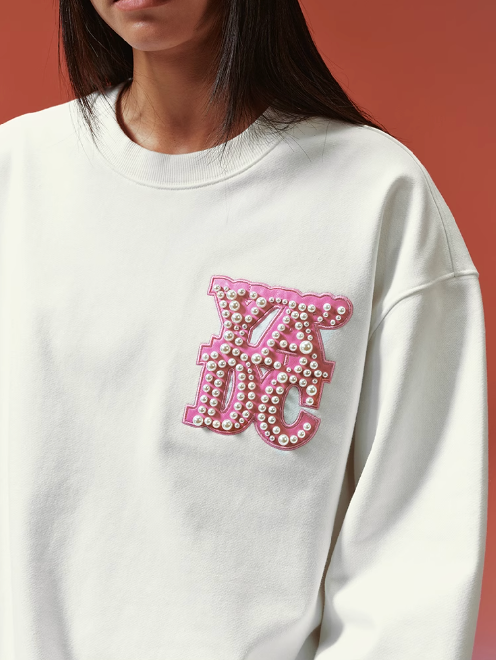 YADcrew Pearl Leather Logo Sweatshirt