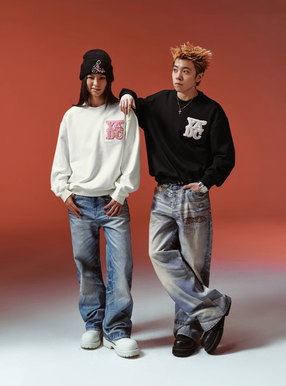 YADcrew Pearl Leather Logo Sweatshirt