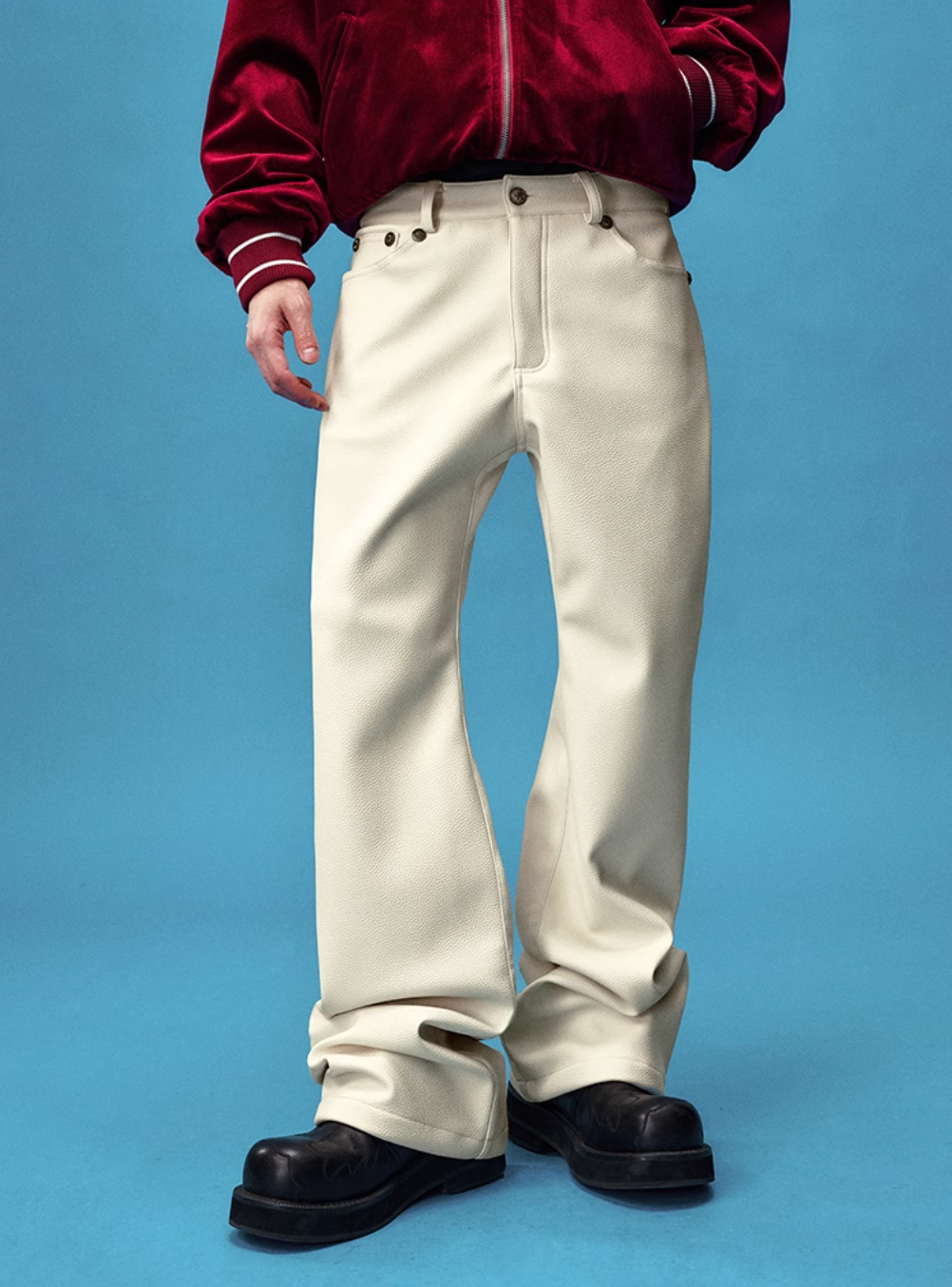 YADcrew Leather Rivet Flare Pants