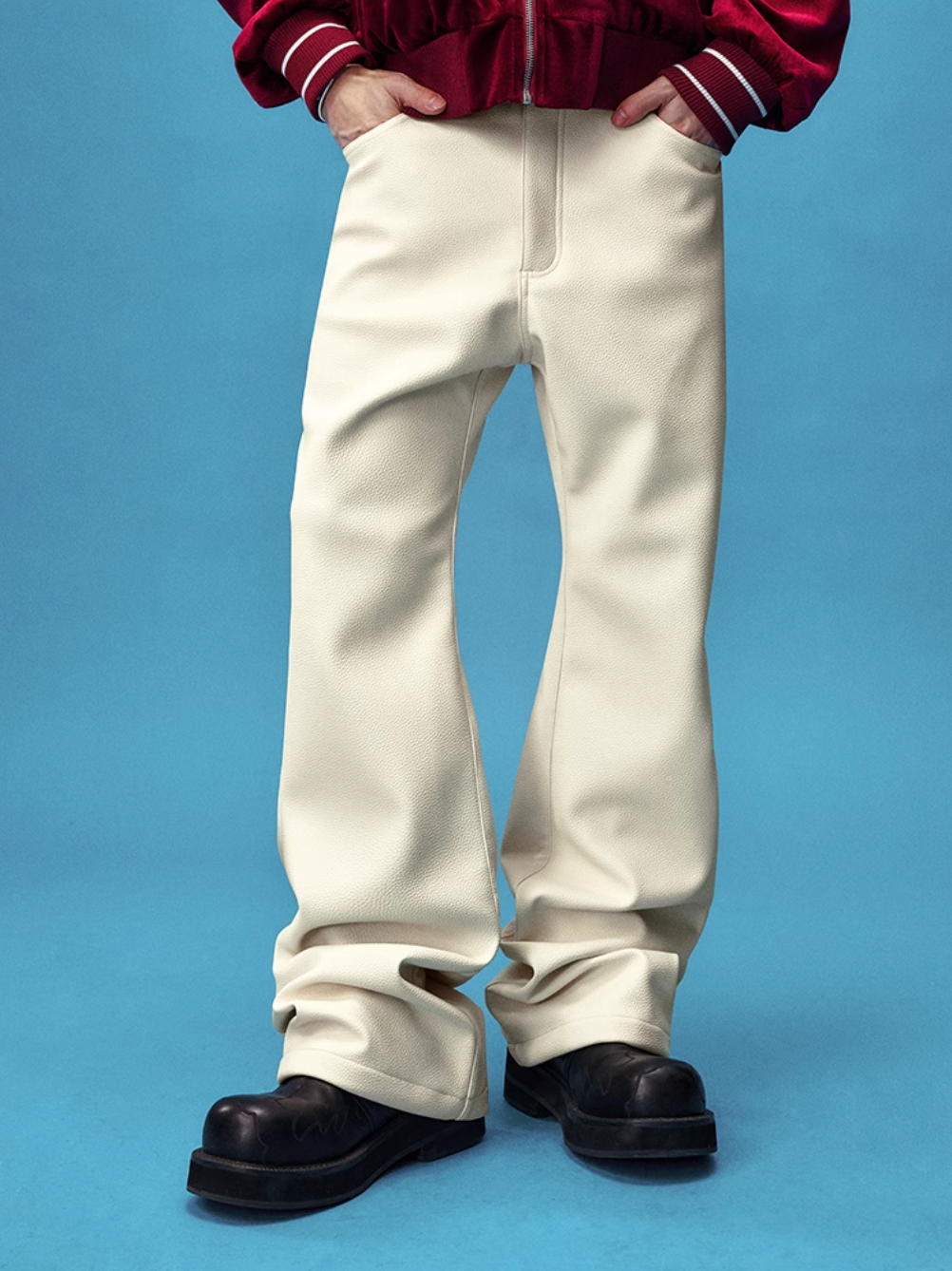 YADcrew Leather Rivet Flare Pants