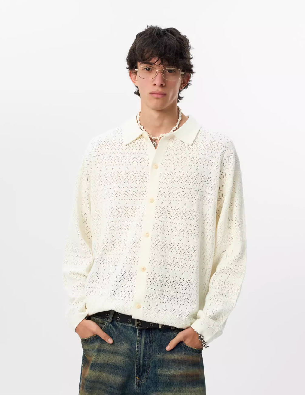 JHYQ Mesh Hollow Knit Cardigan