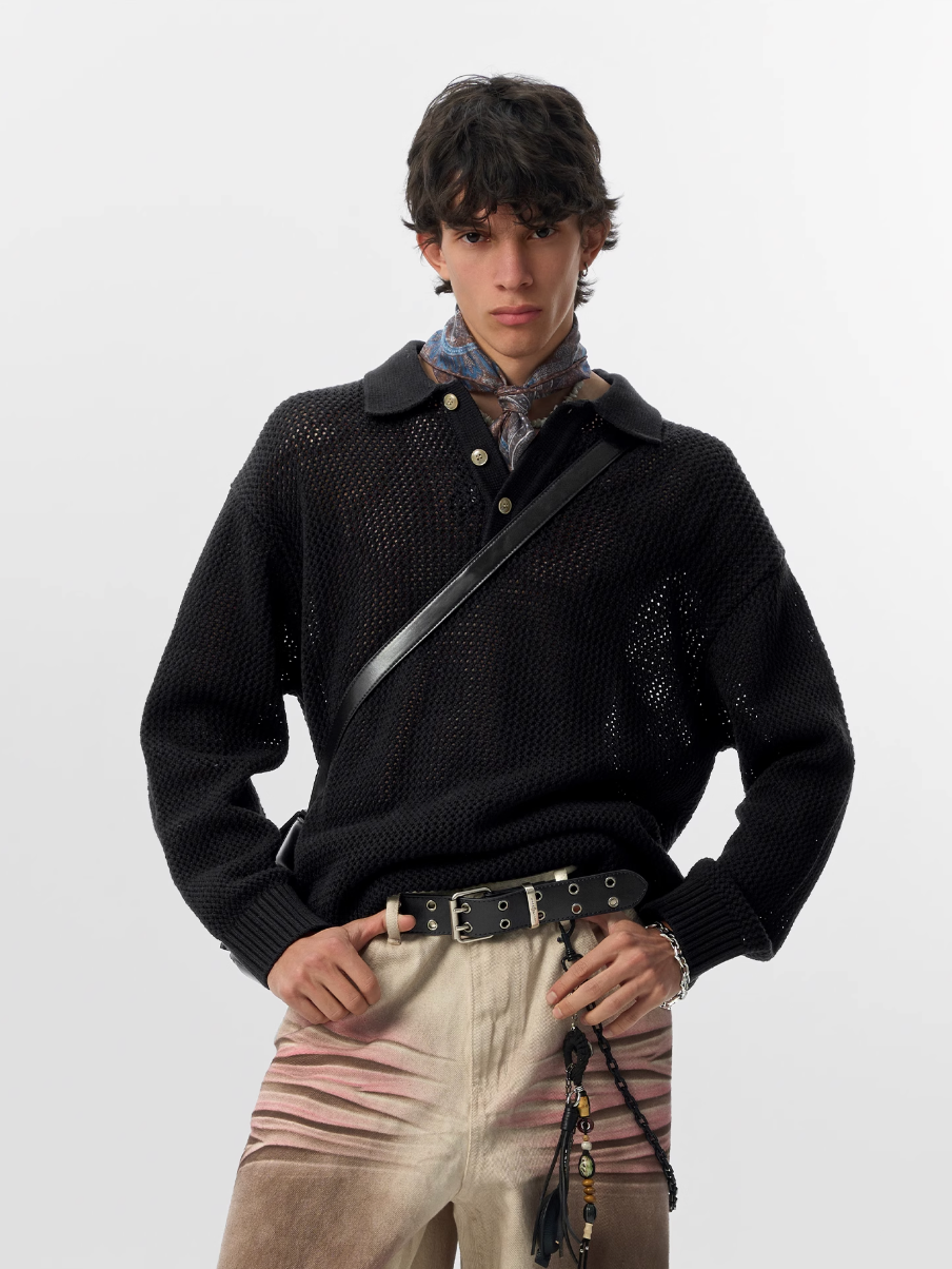 JHYQ Lightweight Jacquard Polo Knit Sweater