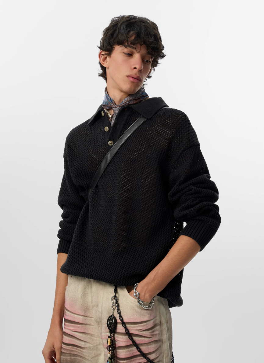 JHYQ Lightweight Jacquard Polo Knit Sweater