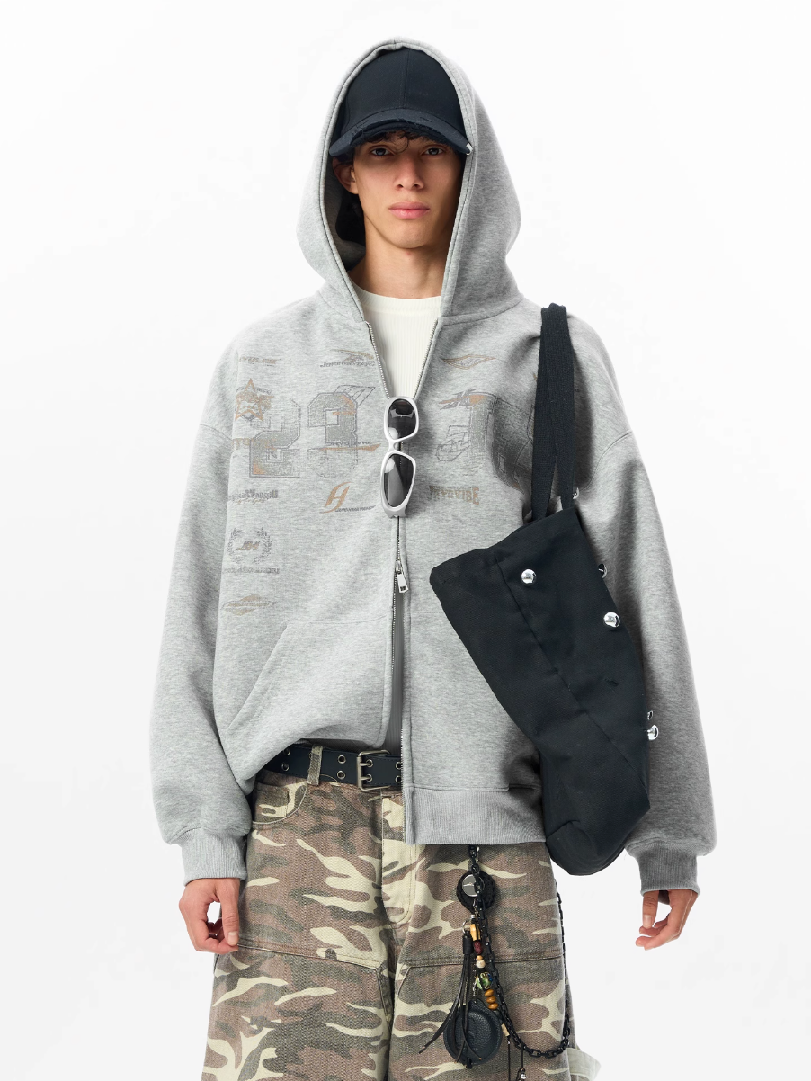 JHYQ Letter Printed Double Zip Hoodie