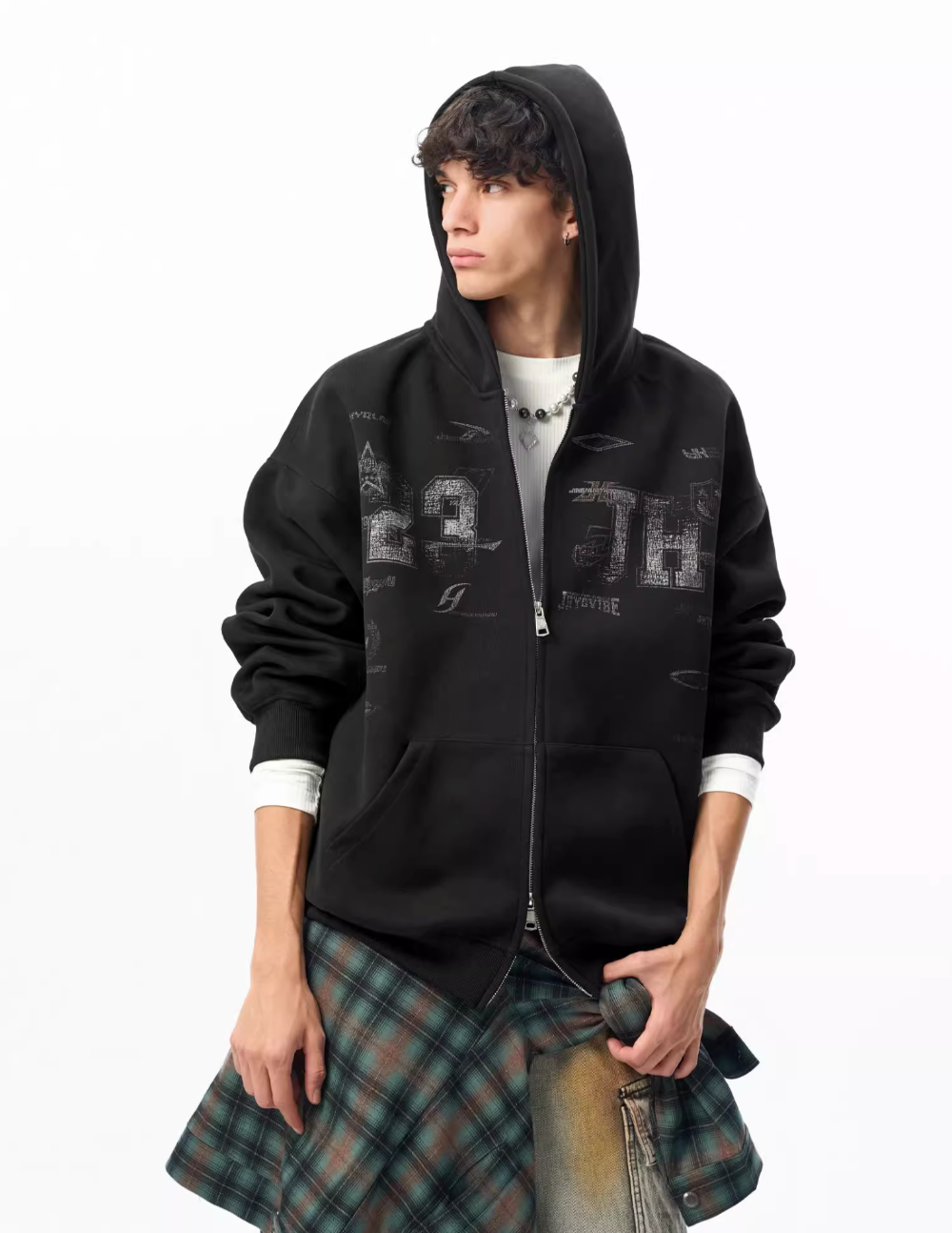 JHYQ Letter Printed Double Zip Hoodie