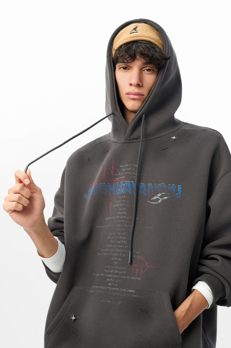 JHYQ Star Rivets and Letter Print Hoodie