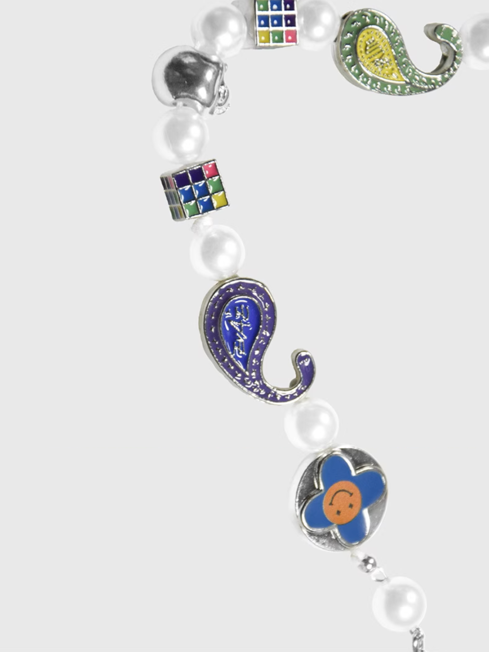 AWE Cross Petal Skull Smiley Face Pearl Necklace