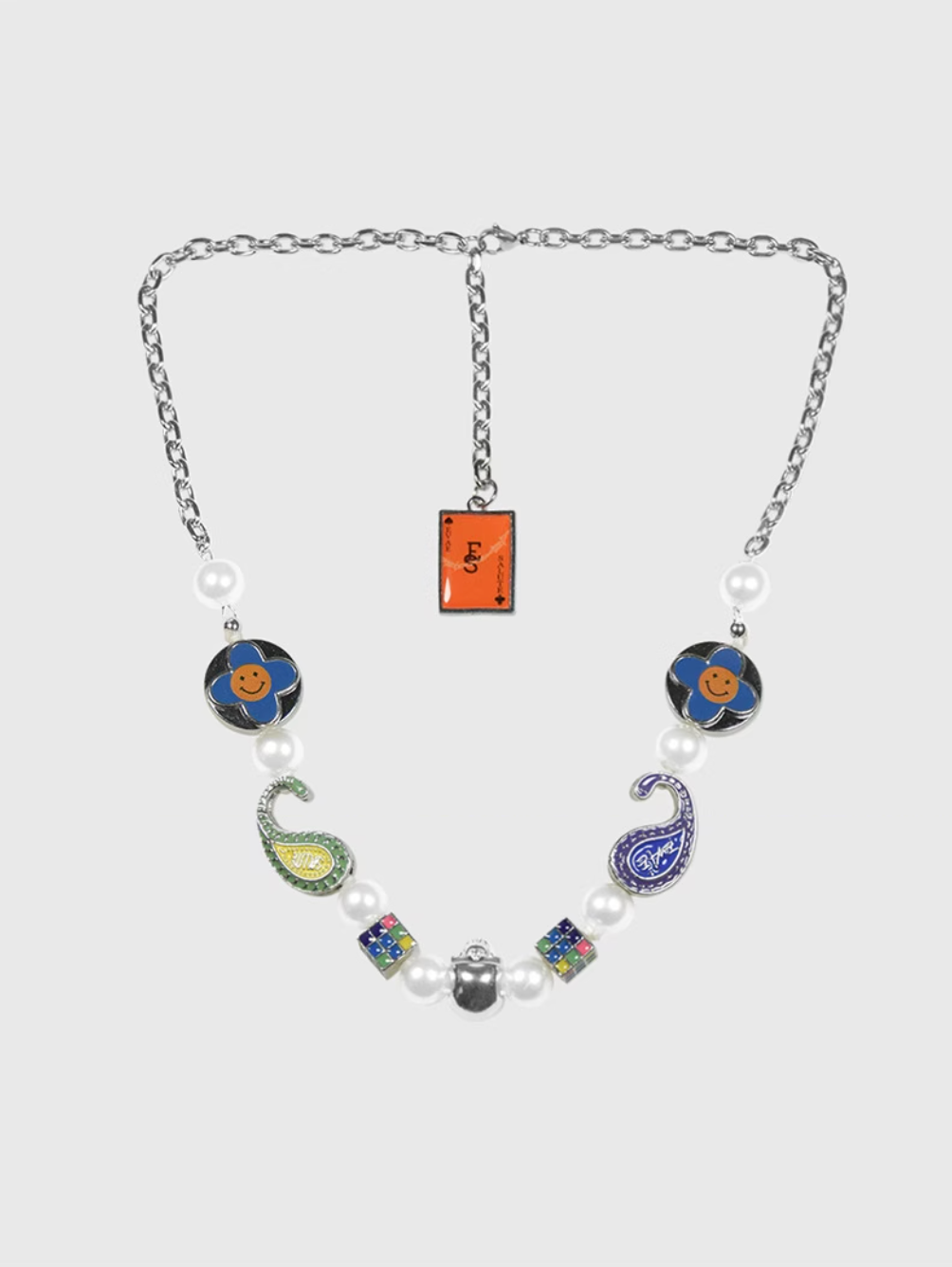 AWE Cross Petal Skull Smiley Face Pearl Necklace