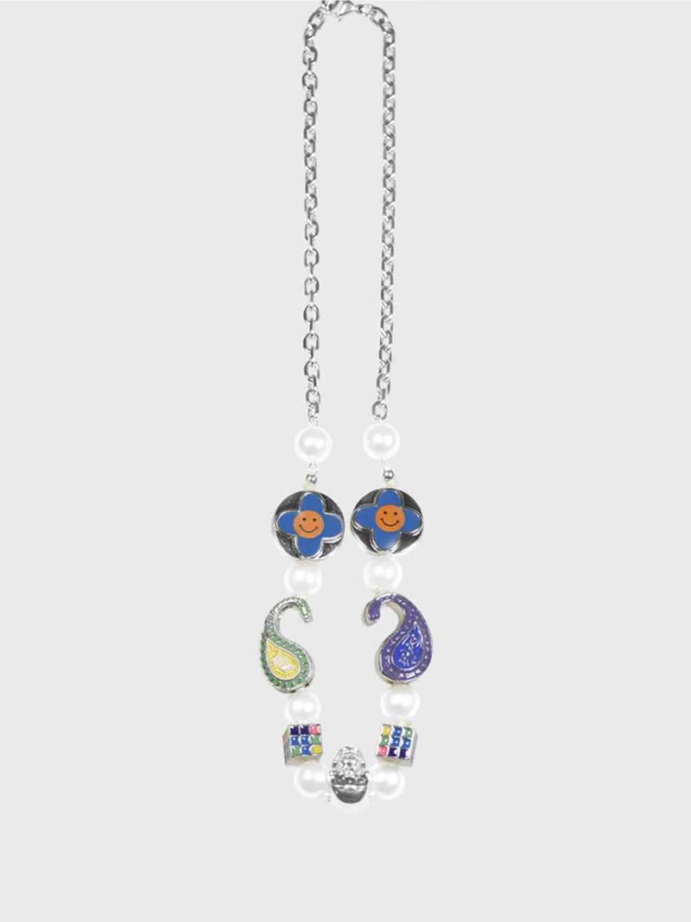 AWE Cross Petal Skull Smiley Face Pearl Necklace
