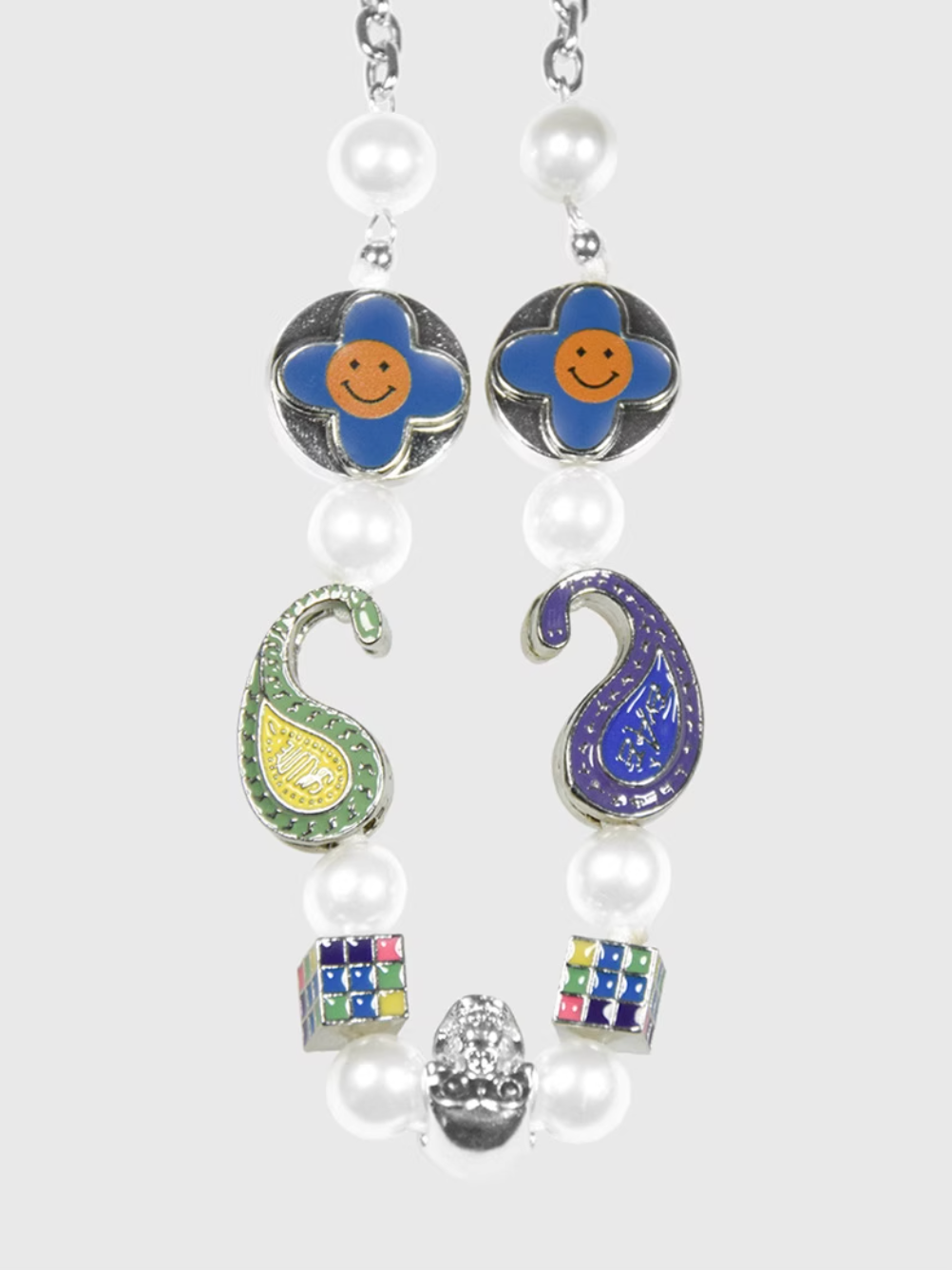 AWE Cross Petal Skull Smiley Face Pearl Necklace