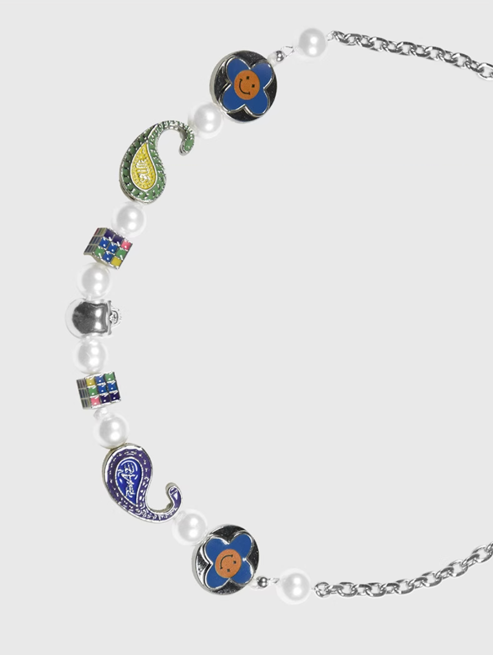 AWE Cross Petal Skull Smiley Face Pearl Necklace