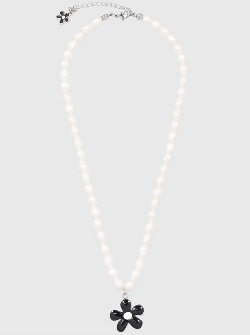 AWE Black Sunflower Pendant Pearl Necklace