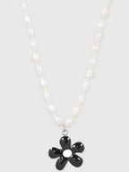AWE Black Sunflower Pendant Pearl Necklace