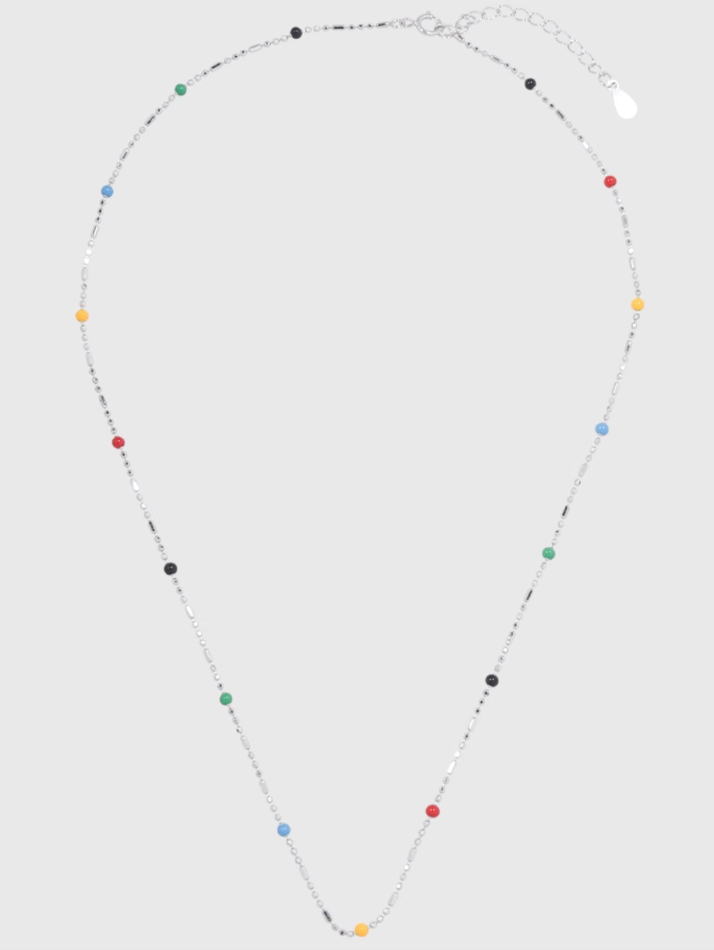 AWE Rainbow Bean Silver Beaded Chain Necklace