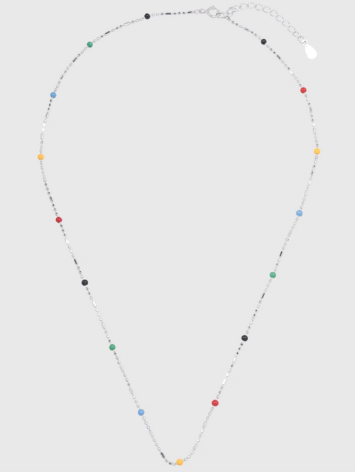 AWE Rainbow Bean Silver Beaded Chain Necklace