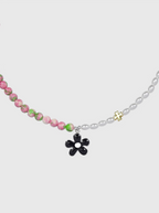 AWE Black Sunflower Pendant Stone Pearl Chain Necklace