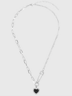 AWE Diamond Pin Black Heart Chain Necklace