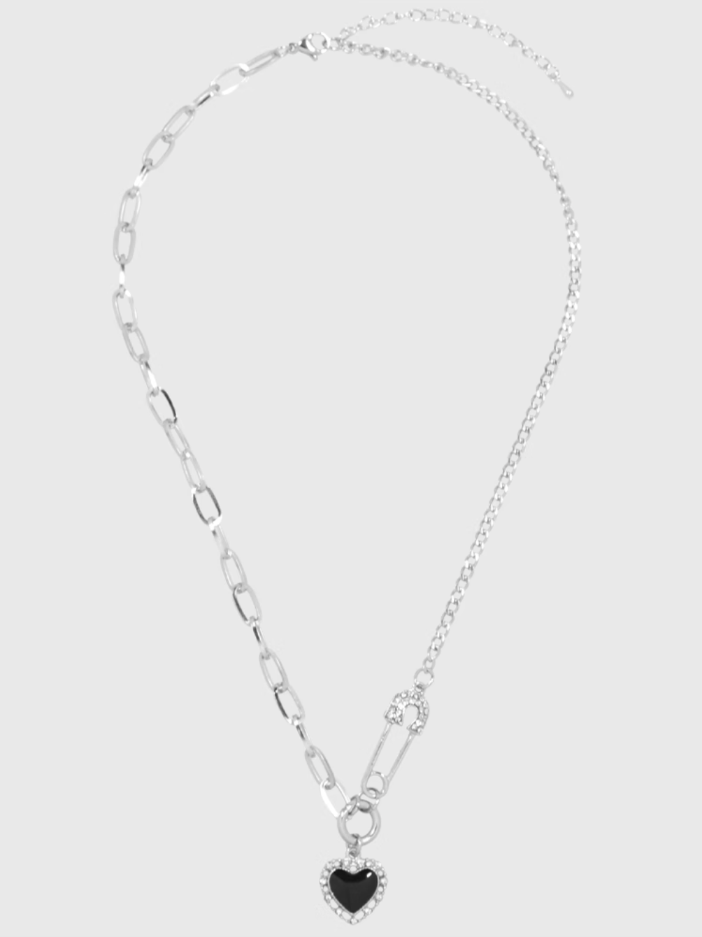 AWE Diamond Pin Black Heart Chain Necklace