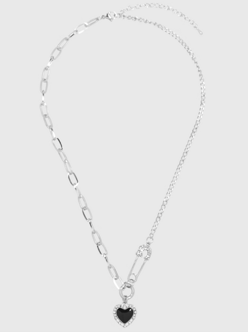AWE Diamond Pin Black Heart Chain Necklace