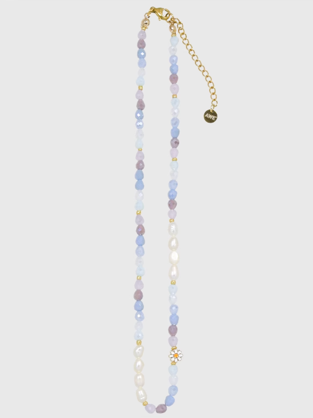 AWE Crystal Beaded Pearl Daisy Necklace