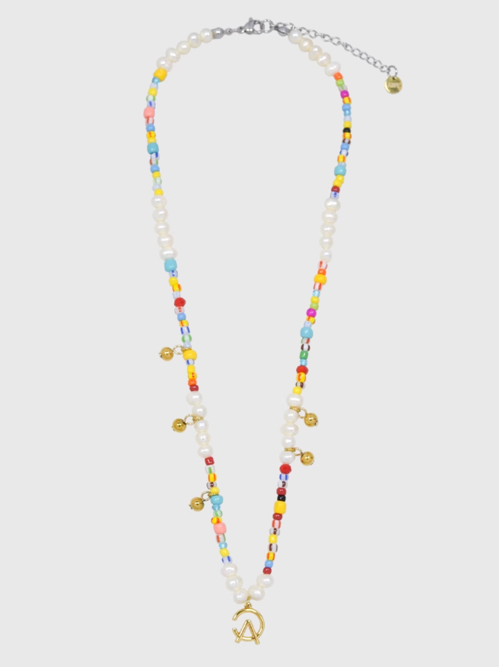 AWE AE Word Charm Color Beaded Pearl Necklace