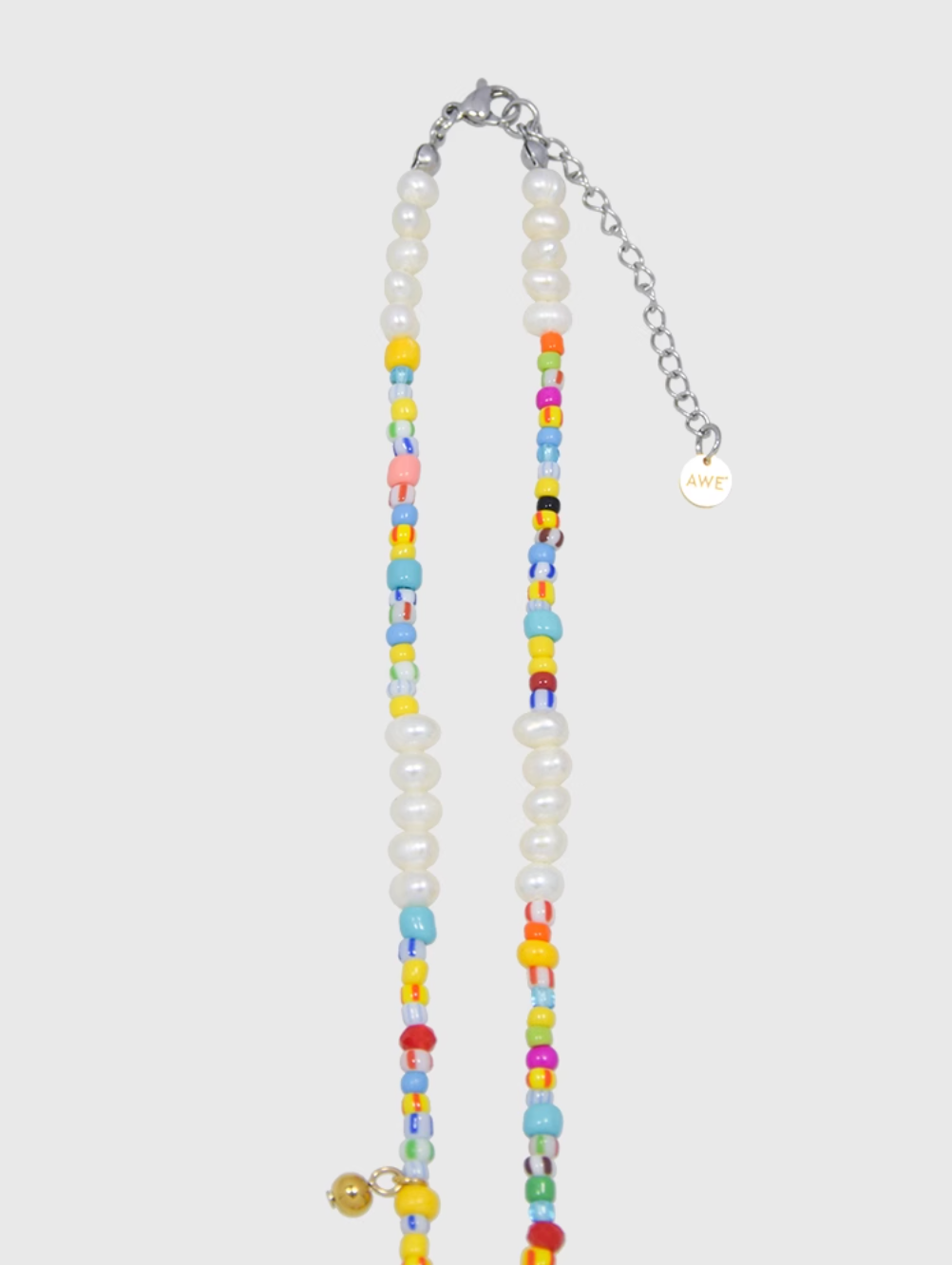 AWE AE Word Charm Color Beaded Pearl Necklace