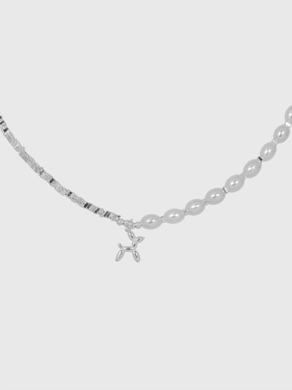 AWE Silver Pearl Balloon Dog Charm Necklace