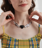 AWE Black Love Heart Daisy Chain Necklace