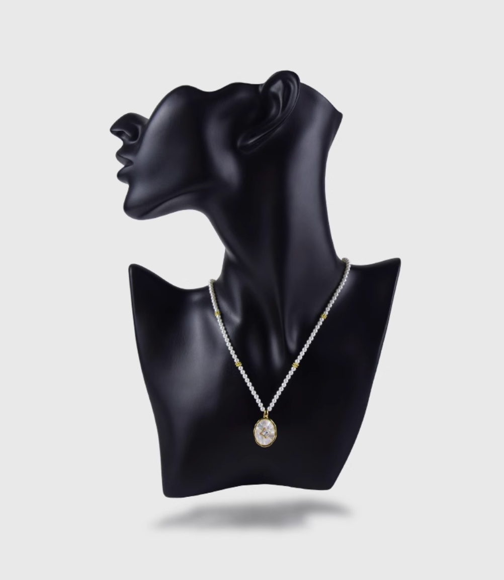 AWE Zirconia Pendant Pearl Beaded Necklace