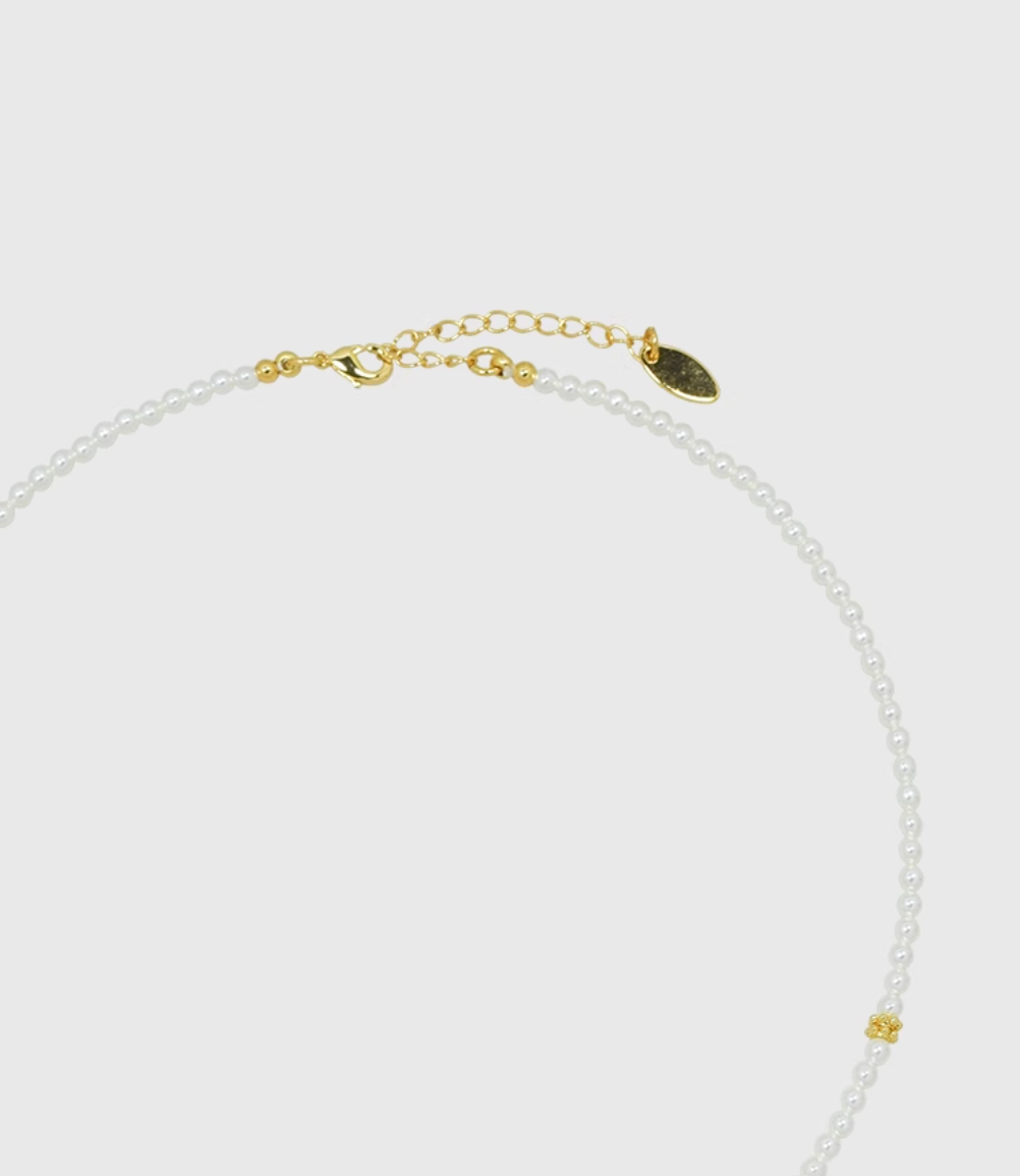 AWE Zirconia Pendant Pearl Beaded Necklace