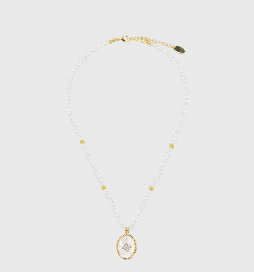 AWE Zirconia Pendant Pearl Beaded Necklace