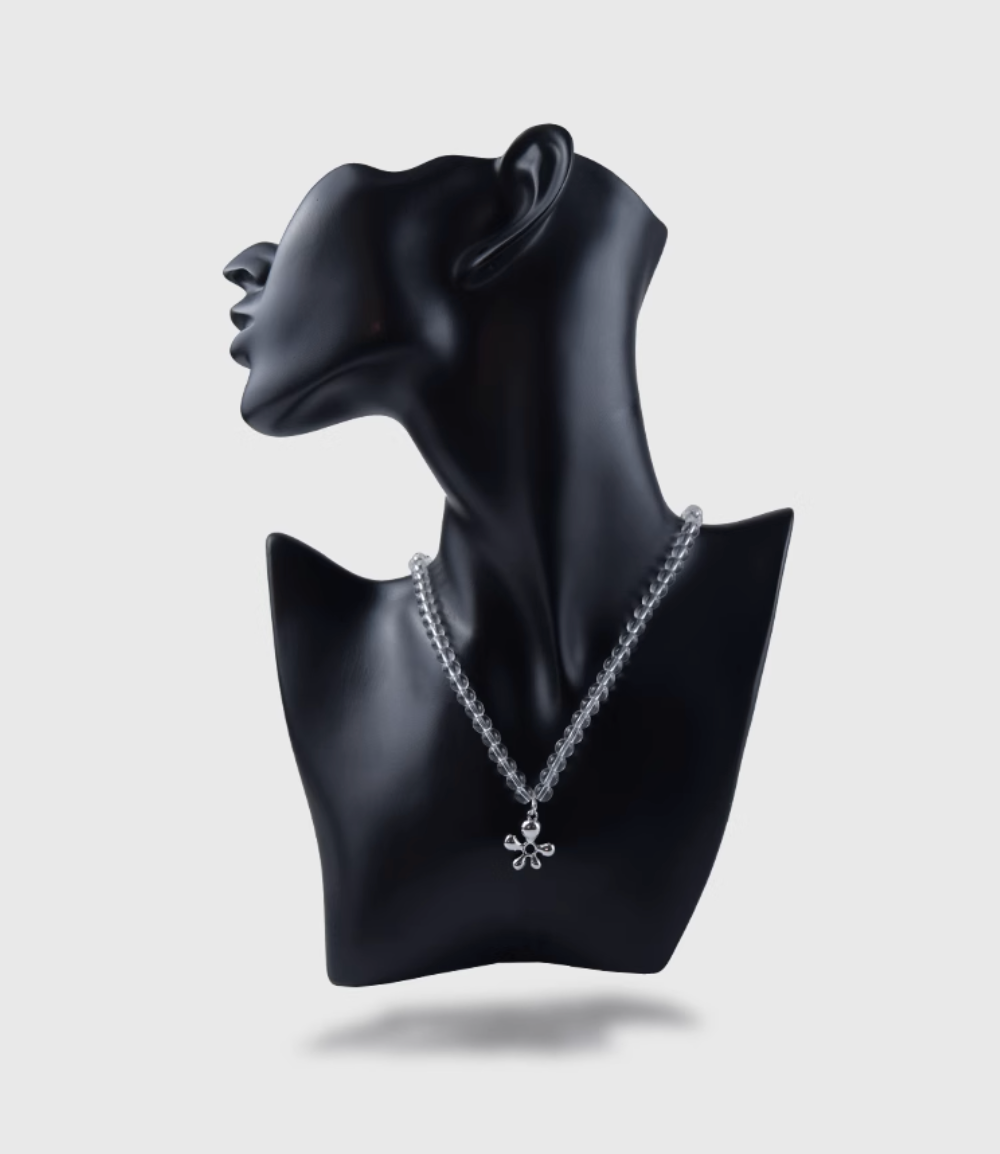 AWE Silver Irregular Flower Crystal Beaded Necklace