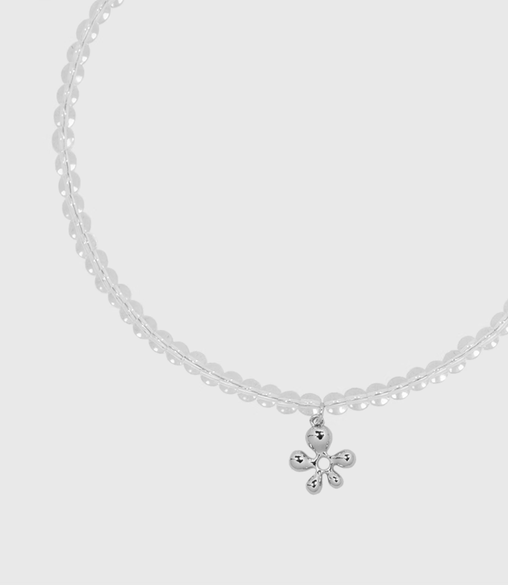 AWE Silver Irregular Flower Crystal Beaded Necklace