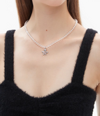 AWE Silver Irregular Flower Crystal Beaded Necklace