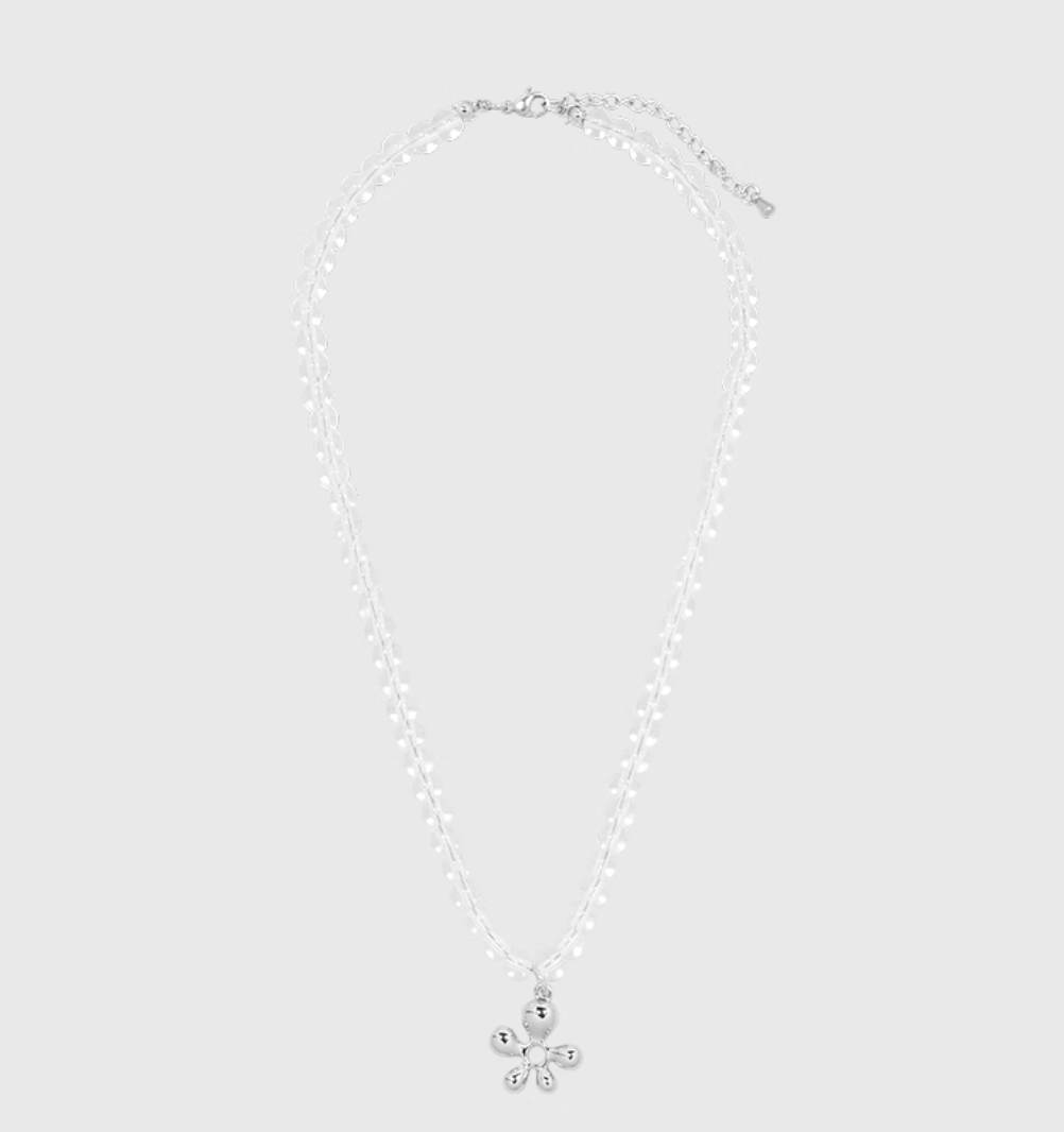 AWE Silver Irregular Flower Crystal Beaded Necklace