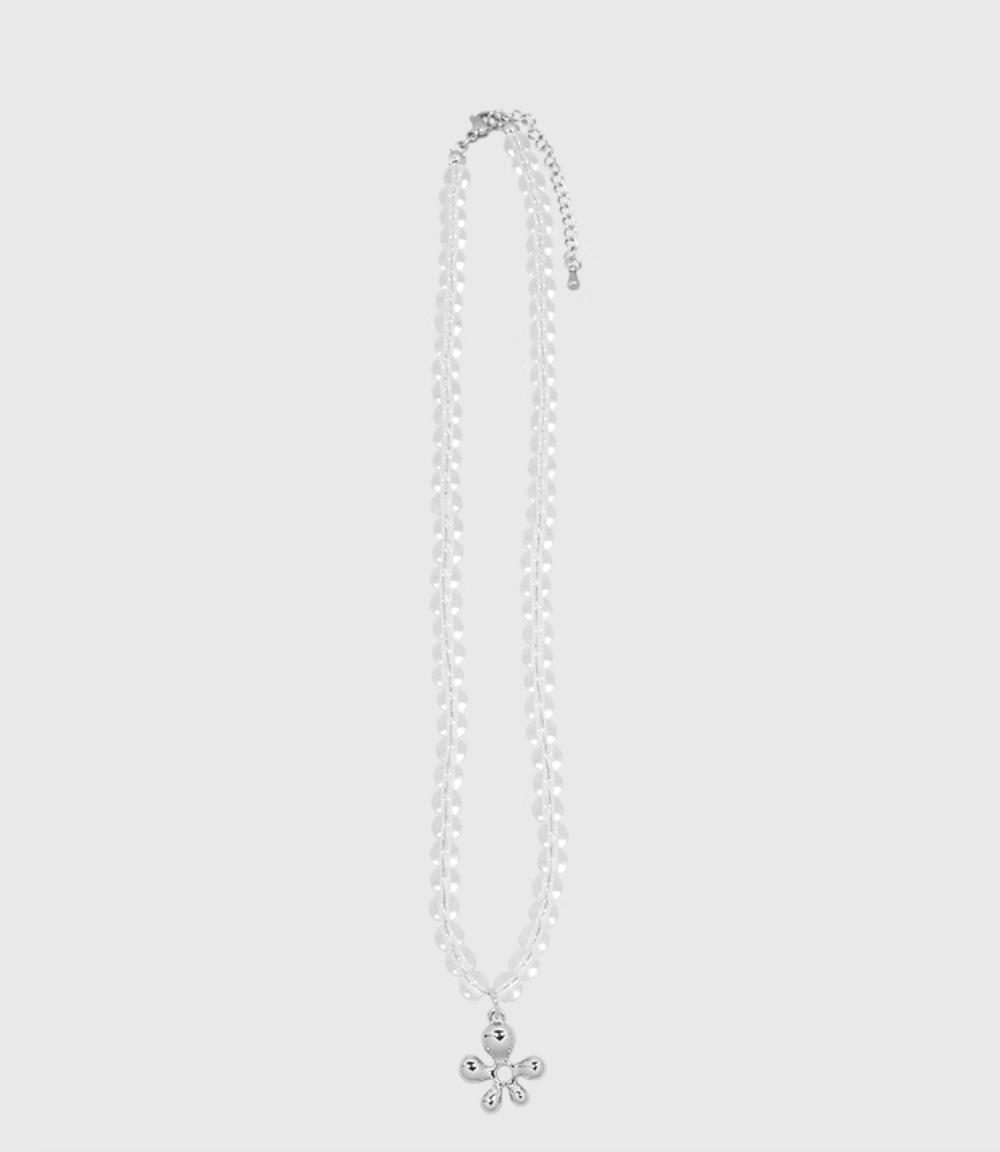 AWE Silver Irregular Flower Crystal Beaded Necklace
