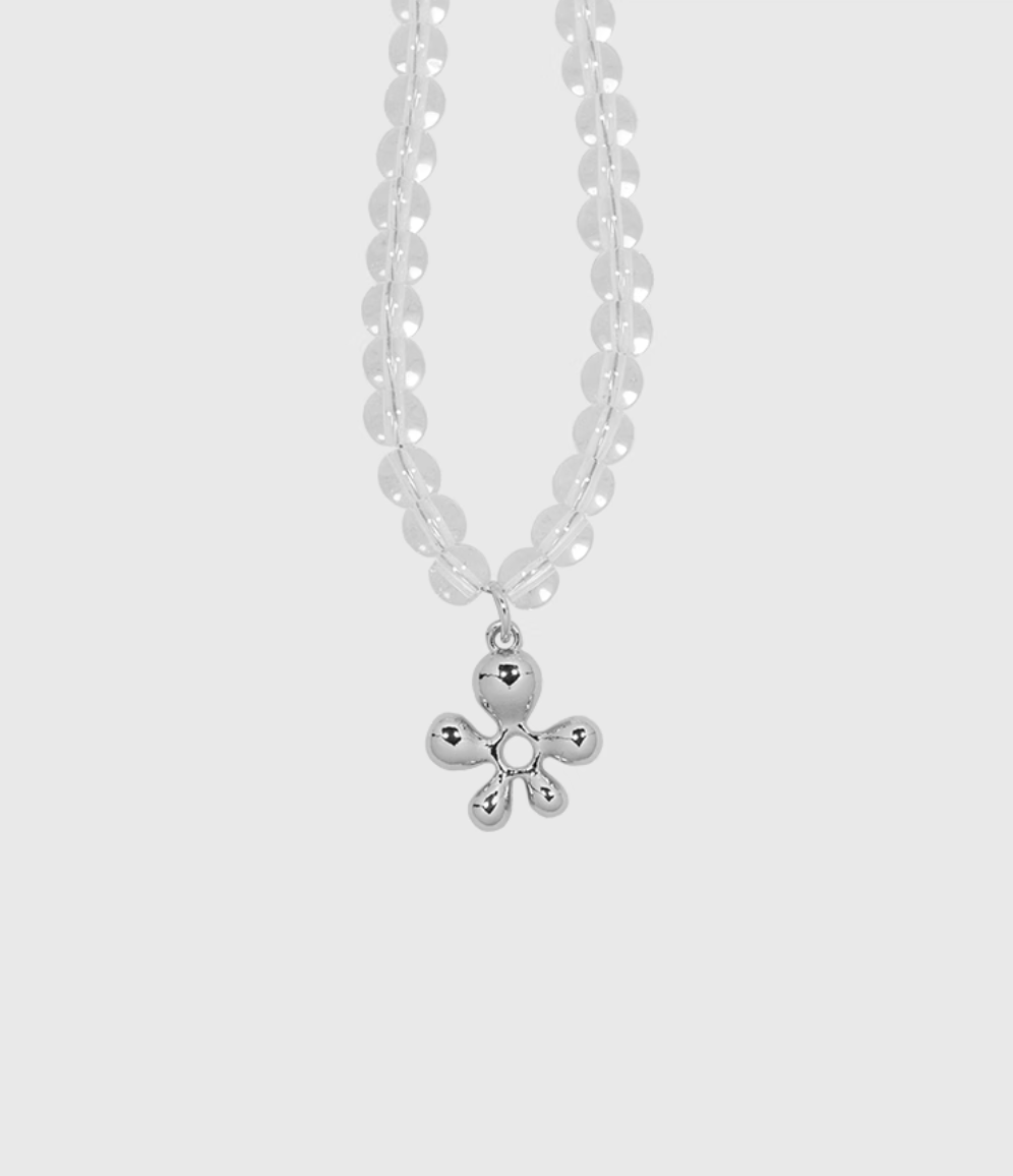 AWE Silver Irregular Flower Crystal Beaded Necklace