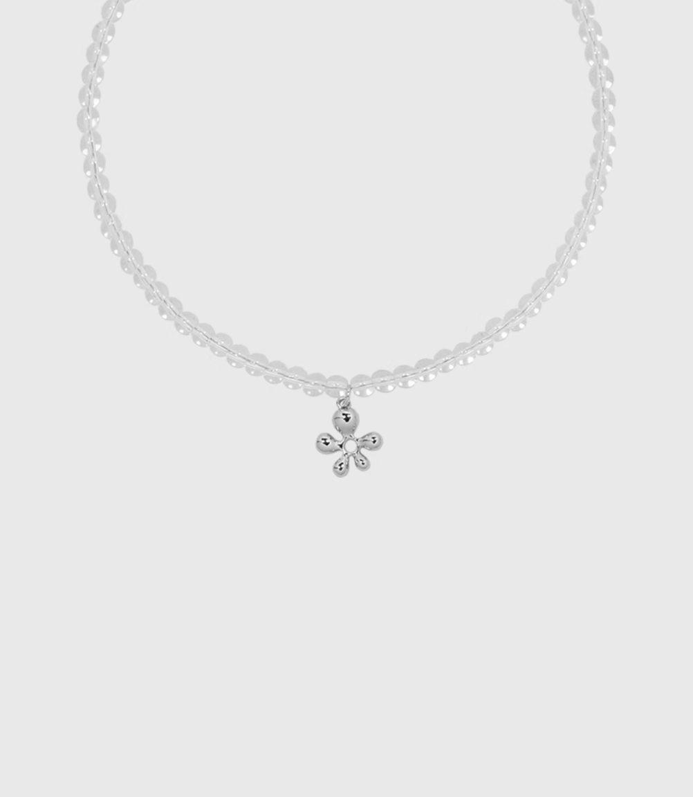 AWE Silver Irregular Flower Crystal Beaded Necklace