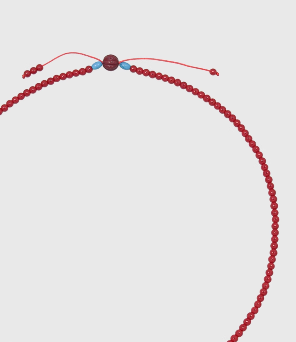 AWE Copper Box Pendant Red Beaded Necklace
