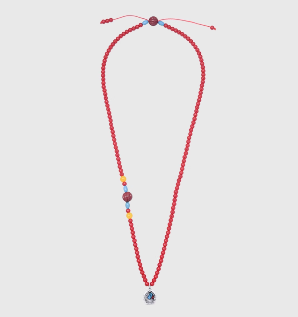 AWE Copper Box Pendant Red Beaded Necklace