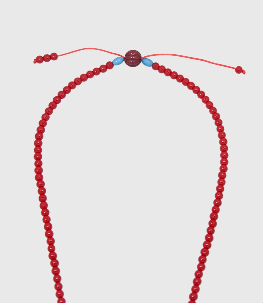 AWE Copper Box Pendant Red Beaded Necklace